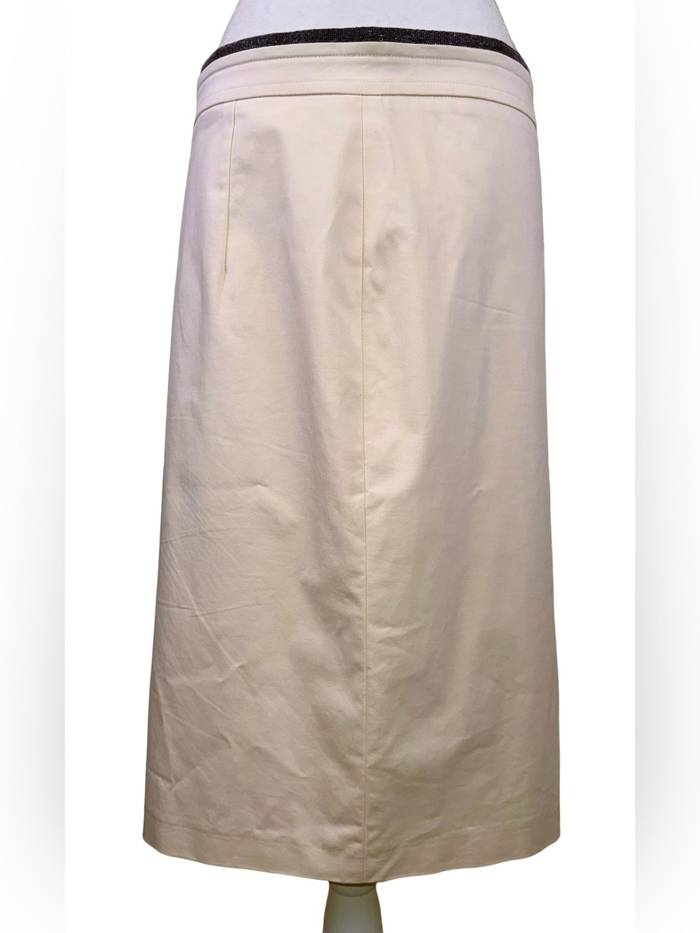 BRUNELLO CUCINELLI TECHNO COTTON POPLIN SARTORIAL SKIRT IN CREAM